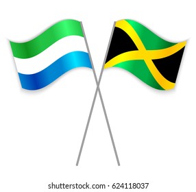 Sierra Leonean and Jamaican crossed flags. Sierra Leone combined with Jamaica isolated on white. Language learning, international business or travel concept.