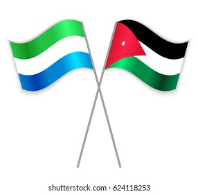 Sierra Leonean and Jordanian crossed flags. Sierra Leone combined with Jordan isolated on white. Language learning, international business or travel concept.