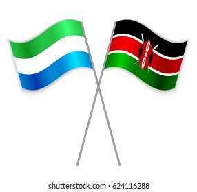 Sierra Leonean and Kenyan crossed flags. Sierra Leone combined with Kenya isolated on white. Language learning, international business or travel concept.