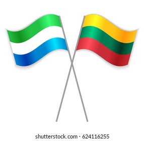 Sierra Leonean and Lithuanian crossed flags. Sierra Leone combined with Lithuania isolated on white. Language learning, international business or travel concept.