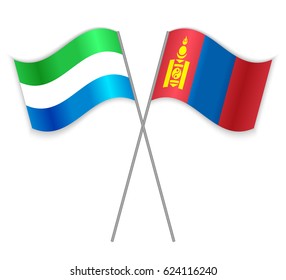 Sierra Leonean and Mongolian crossed flags. Sierra Leone combined with Mongolia isolated on white. Language learning, international business or travel concept.