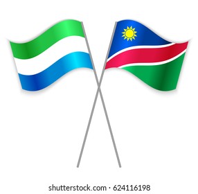 Sierra Leonean and Namibian crossed flags. Sierra Leone combined with Namibia isolated on white. Language learning, international business or travel concept.