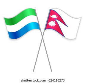 Sierra Leonean and Nepalese crossed flags. Sierra Leone combined with Nepal isolated on white. Language learning, international business or travel concept.