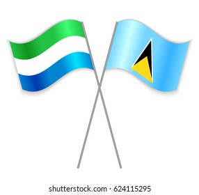 Sierra Leonean and Saint Lucian crossed flags. Sierra Leone combined with Saint Lucia isolated on white. Language learning, international business or travel concept.