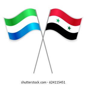Sierra Leonean and Syrian crossed flags. Sierra Leone combined with Syria isolated on white. Language learning, international business or travel concept.
