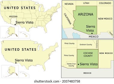 Sierra Vista city location on USA, Arizona state and Cochise County map