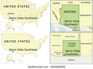 Sierra Vista Southeast Census-designated Place Location On USA, Arizona State And Cochise County Map