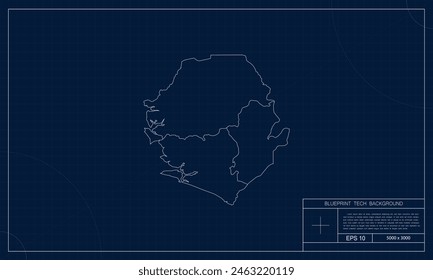 Sierra-Leone Karte mit Blueprint Tech Style Hintergrund.