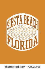 siesta beach stamp sea illustration poster colorful summer