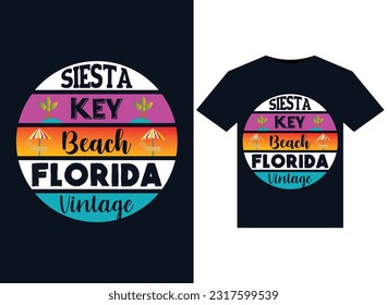 Ilustraciones de estilo de época de Siesta Key Beach para el diseño de camisetas listas para imprimir