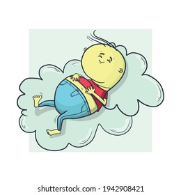 Siesta, rest after a hearty lunch, bliss. Vector illustration, humor for design or textile print