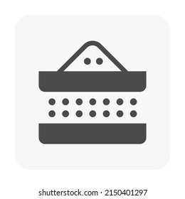 Sieve Analysis Vector Icon. Laboratory Test Procedure Of Astm, Geotechnical Engineering With Soil Sampling, Steel Mesh Tool. To Segregation, Classification Or Assess Grain Particle Size Distribution.
