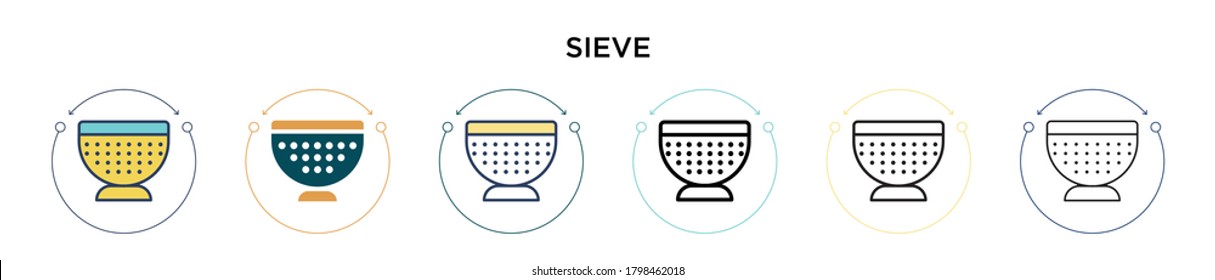 Sieve icon in filled, thin line, outline and stroke style. Vector illustration of two colored and black sieve vector icons designs can be used for mobile, ui, web