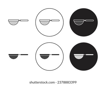 sieve icon set. tea or coffee colander vector symbol. flour strainer sign in black filled and outlined style.