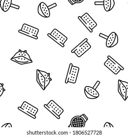Sieve Kitchen Utensil Vector Seamless Pattern Thin Line Illustration