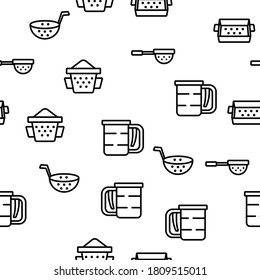 Sieve Kitchen Utensil Vector Seamless Pattern Thin Line Illustration
