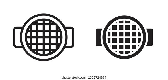 Conjunto de iconos de Vector de tamiz negro relleno y estilo delineado.