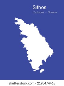 Sifnos vector map silhouette high detailed isolated. White illustration on blue background. Mediterranean island. Sifnos map silhouette. Greek island.