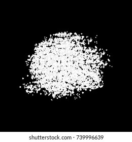 Sifting sea salt over black background. White powder sugar pile isolated. Vector illustration