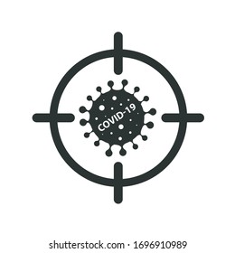 In the sight of a biologist, the scary virus COVID-19. Target of object COVID19. Viruses and bacteria are a danger to humanity. Vector icon for design.
