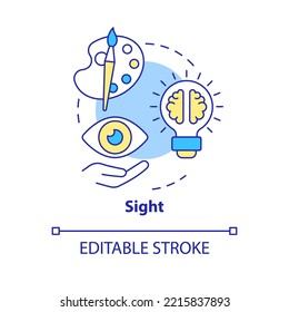 Sight Concept Icon. Sensory Receptor In Advertising Abstract Idea Thin Line Illustration. Well-designed Logo. Color Scheme. Isolated Outline Drawing. Editable Stroke. Arial, Myriad Pro-Bold Fonts Used