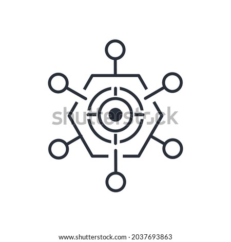 The sight is in an electronic mechanism. Digital guidance and target acquisition. Vector linear icon isolated on white background.