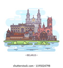 Sight of famous Belarus landmarks, turism theme