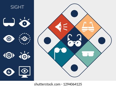  sight icon set. 13 filled sight icons. Simple modern icons about  - Glasses, Eye, View, Vision, Sun glasses, Sunglasses