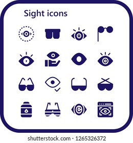  sight icon set. 16 filled sight icons. Simple modern icons about  - Vision, Sunglasses, View, Glasses, Eye, Sun glasses, Contact lens