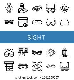 sight icon set. Collection of View, Glasses, Shooter, Vision, Sunglasses, Visibility, Blinds, Braille, Empire state building icons