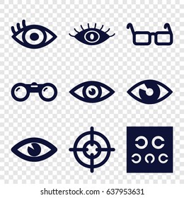 Sight icons set. set of 9 sight filled icons such as eye, eye test, glasses, binoculars