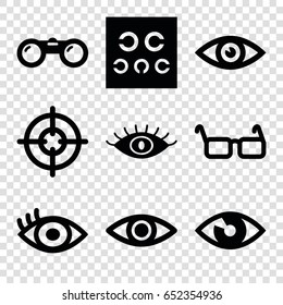 Sight icons set. set of 9 sight filled icons such as eye, eye test, glasses, binoculars