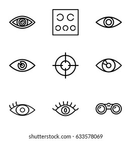 Sight icons set. set of 9 sight outline icons such as eye, eye test, binoculars