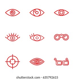 Sight icons set. set of 9 sight outline icons such as eye, glasses, binoculars