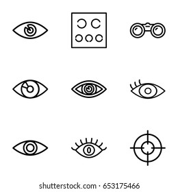 Sight icons set. set of 9 sight outline icons such as eye, eye test, binoculars