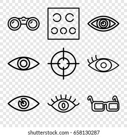 Sight icons set. set of 9 sight outline icons such as eye, eye test, glasses, binoculars