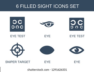 sight icons. Trendy 6 sight icons. Contain icons such as eye test, eye, sniper target. sight icon for web and mobile.