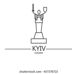 The sight of Kiev - "Rodina Mat" (Motherland). Made in line style. Perfect for maps, mobile applications, web-sites, travel agency. One of the most popular place in Kiev, Ukraine.