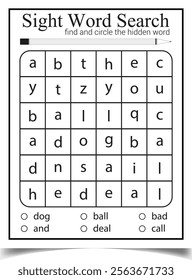 Sight search puzzle page for child practice