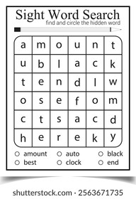 Sight search puzzle page for child practice