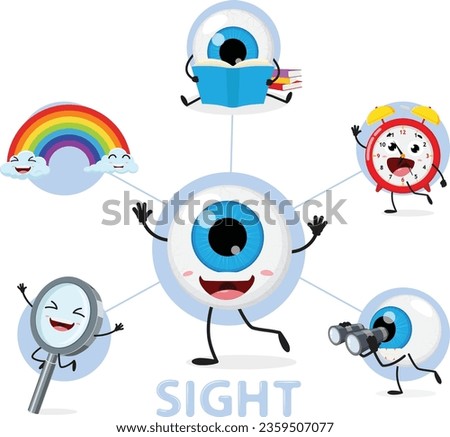 Sight sense organs chart cartoon character