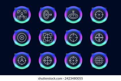 Sight set line icon. Weapons, optics, advertising, target audience, purpose, increasing profits, advertising. Glassmorphism style. Vector line icon for business and advertising