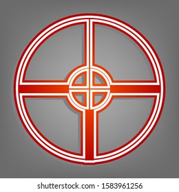 Sight sign illustration. Flat red icon with linear white icon with gray shadow at grayish background. Illustration.