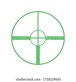 Ilustración del signo de visión. Ícono de garabato verde con contorno sólido sobre fondo blanco. Ilustración.