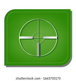 Sight sign illustration. Silver gradient line icon with dark green shadow at ecological patched green leaf. Illustration.