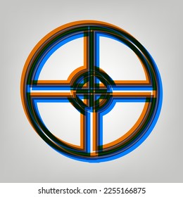 Ilustración de la señal luminosa. Icono marcado en colores naranja, azul y lavanda antigua en fondo gris. Ilustración.