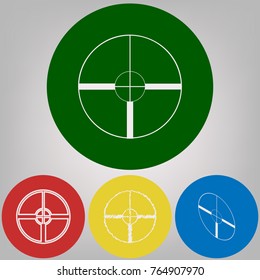 Sight sign illustration. Vector. 4 white styles of icon at 4 colored circles on light gray background.