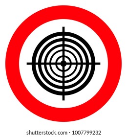 Sight sign illustration. Vector.  Black on white background. Red round sign.