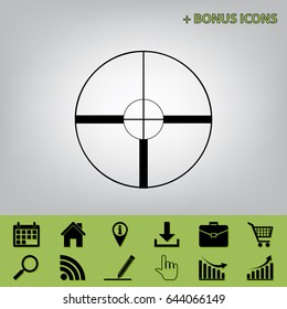 Sight sign illustration. Vector. Black icon at gray background with bonus icons at celery ones