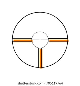 Sight sign illustration. Vector. Black line icon with shifted flat orange filled icon on white background. Isolated.